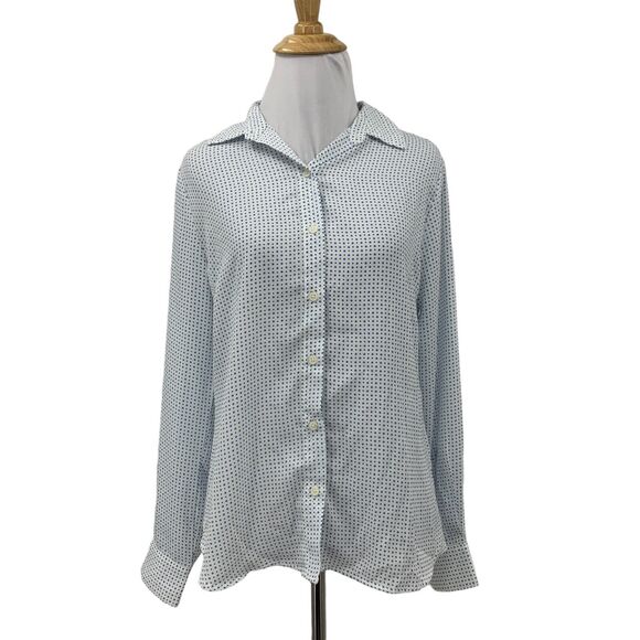 Banana Republic Shirt Women XS Navy Dot Drapey Classic Fit Long Sleeve Button Up - Picture 1 of 14